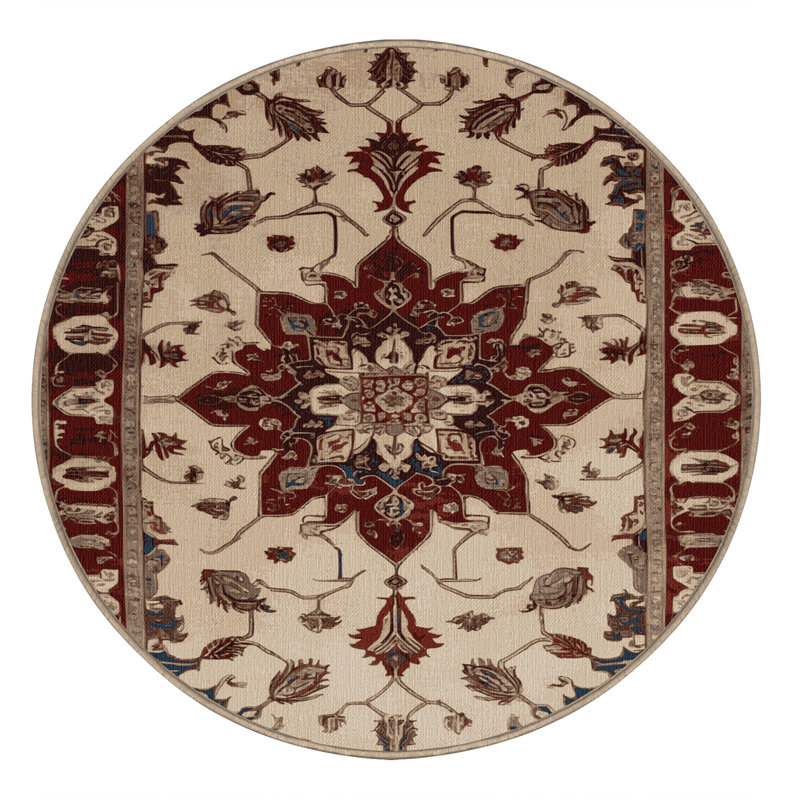 Machine Washable Persian Brown Area Rug, Round 8'