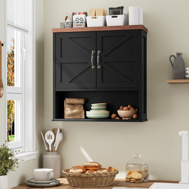 Farmhouse Bathroom Cabinet Wall Mounted, Black