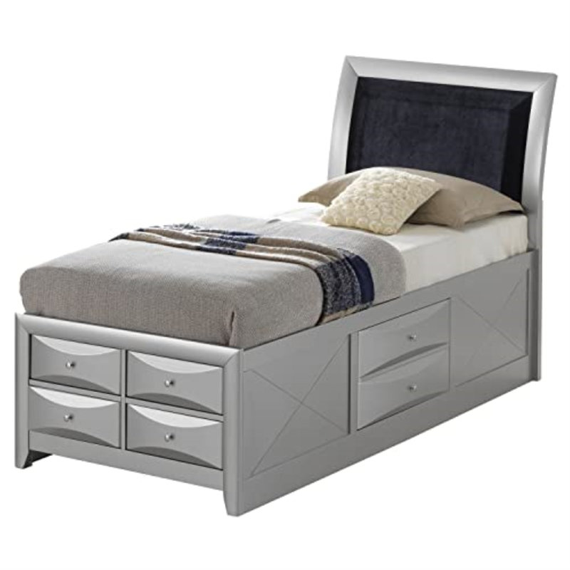 Lit plateforme tapissier Champetre, Simple, Argent