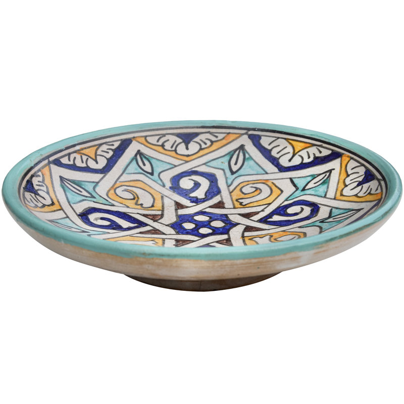 Assiette en céramique à motif andalou Mid-Century Mid-Century bleu sarcelle et orange