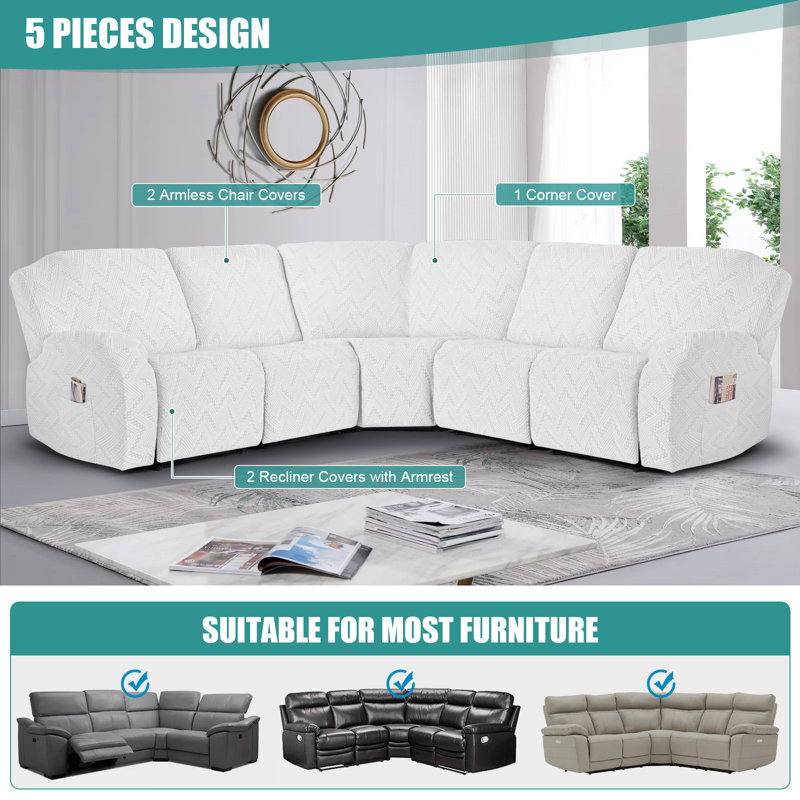 Housses pour canapé inclinables surdimensionnées 5 pièces Wald, Beige