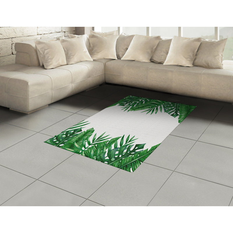 Palm Leaf High Density Long Fiber Poly Threads Decorative Area Rug Carpet, Rectangle 4' x 5'8"