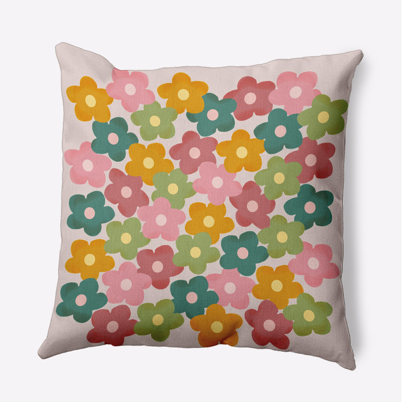 Coussin intérieur / extérieur Leafy Branch, H 20 po x l 20 po, Floral jaune / vert / rose