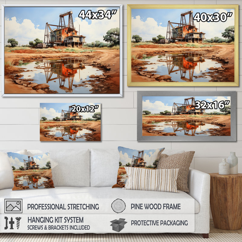 «Beige Oil Rig In Texas», reproduction sur toile, H 30 po x l 40 po x P 1,5 po, Toile tendue
