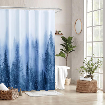 Ensemble de rideau de douche Misty Forest avec crochets - Rideau de salle de bain en polyester imperméable avec motif boisé naturel, ourlet lesté pour plus d'intimité