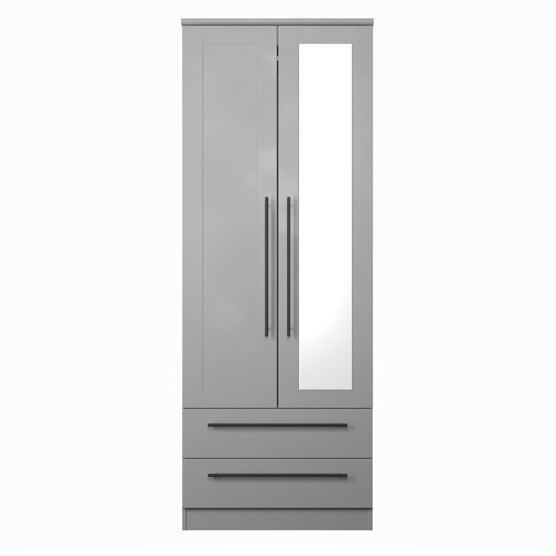Catlee Tall 2 Door 2drw Mirrored Robe , Dusk Grey