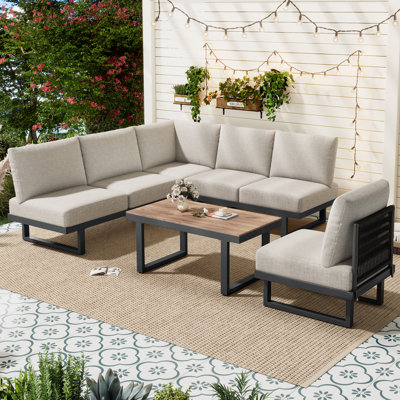 2-in-1 Convertible Corner Sofa Garden Set With Cushions