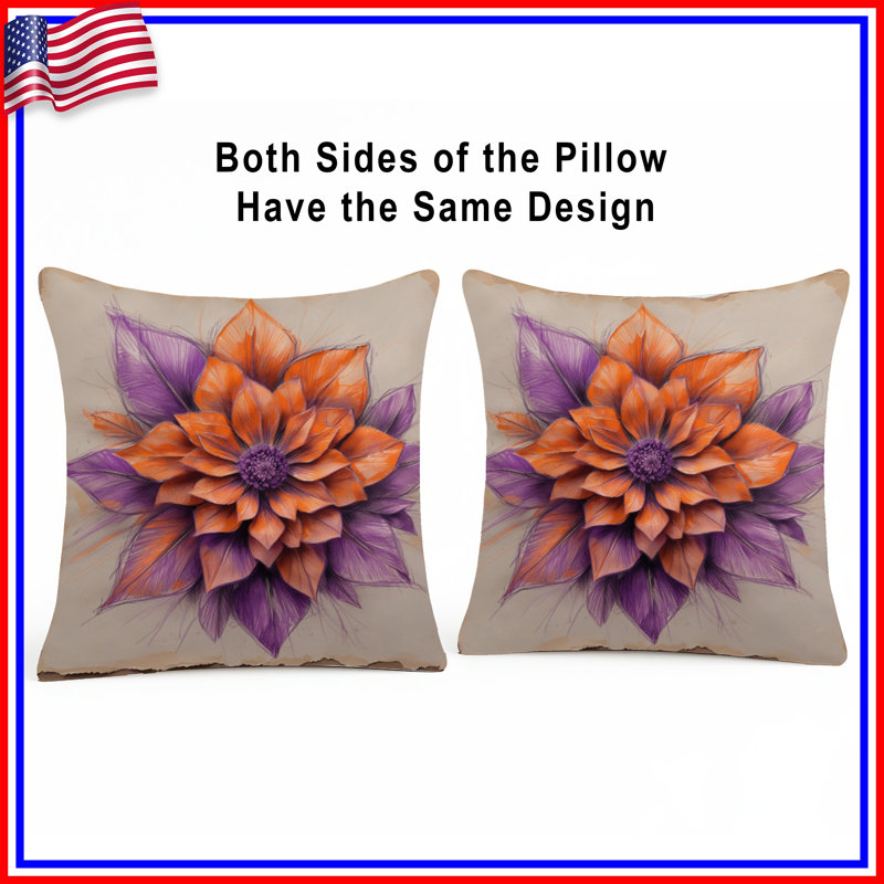 Coussins décoratifs orange et mauve Dahlia, 16 po x 16 po