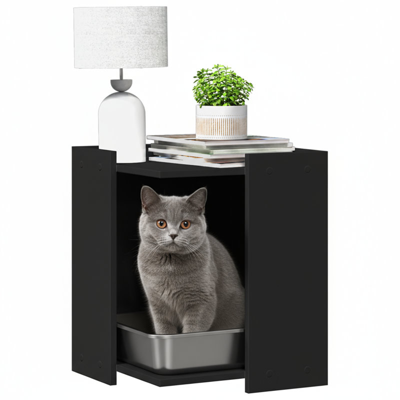 Engineered Wood Litter Box Enclosure, Black, 51cm H x 42cm W x 42cm D