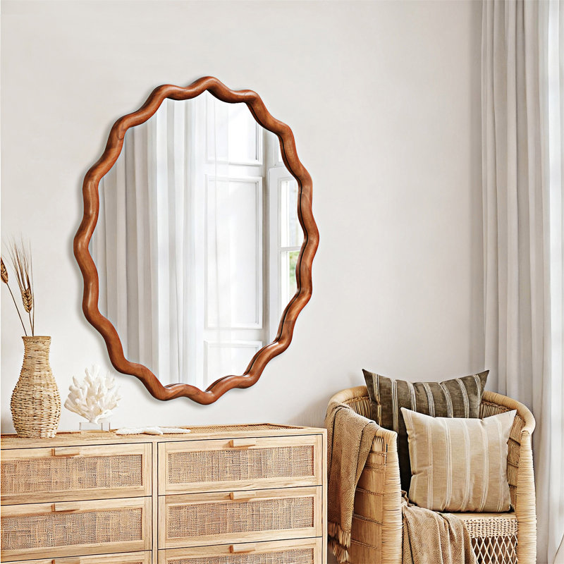 Miroir rond, 36,01 po x 36,01 po, Brun jaune