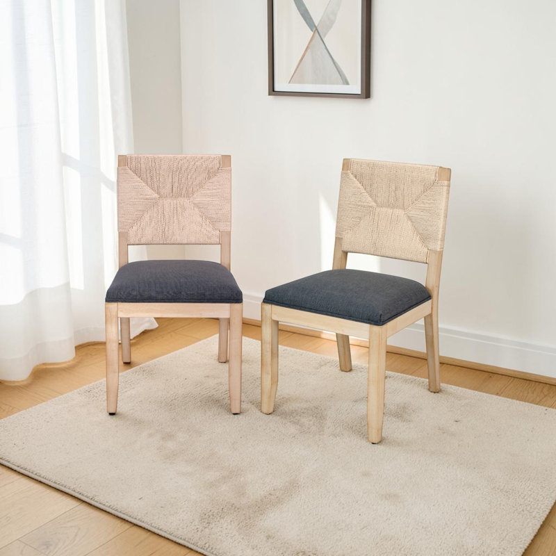 Chaises de salle à manger rembourrées Amando French Country, chaises en bois Boho avec dossier tissé et siège en lin, structure en bois massif