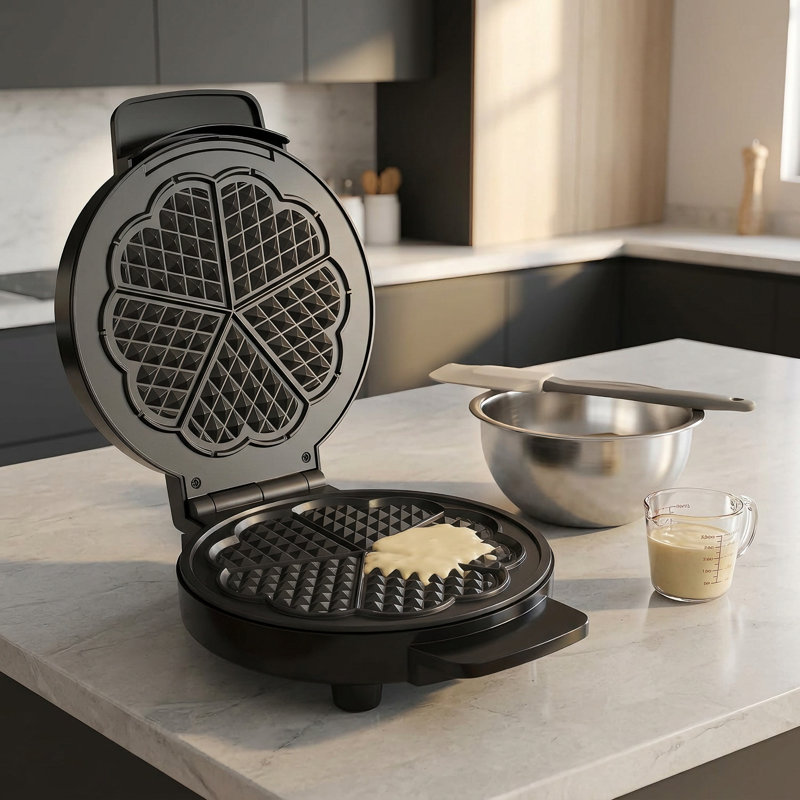 5 mini gaufriers en forme de cœur avec thermostat réglable, gaufrier antiadhésif pour le petit-déjeuner