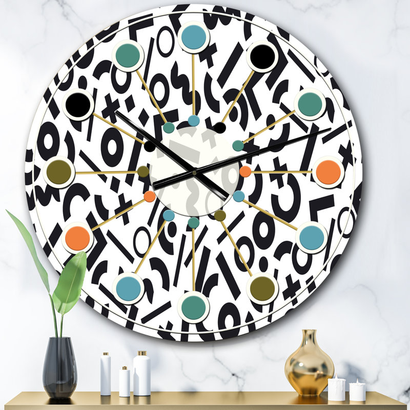 Horloge murale moderne Mid-Century à motif géométrique monochrome X, Surdimensionné