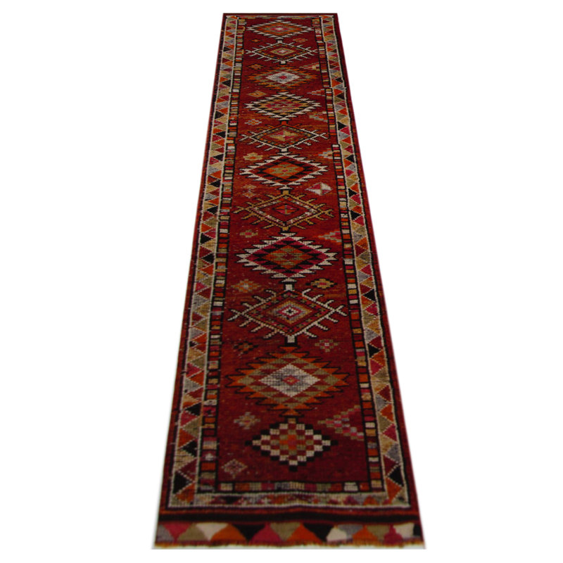 One-of-a-Kind Hand-Knotted 2'7" x 12'7" Runner Wool Area Rug in Red/Orange