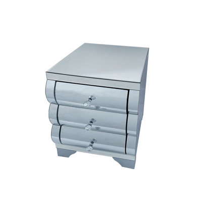 Baked Curved Mirror Nightstand With 3 Drawer Glass Bedside Table Chest Of Drawers For Bedroom Small Spaces End Table For Living Room Fashion Bedroom F by Latitude Run