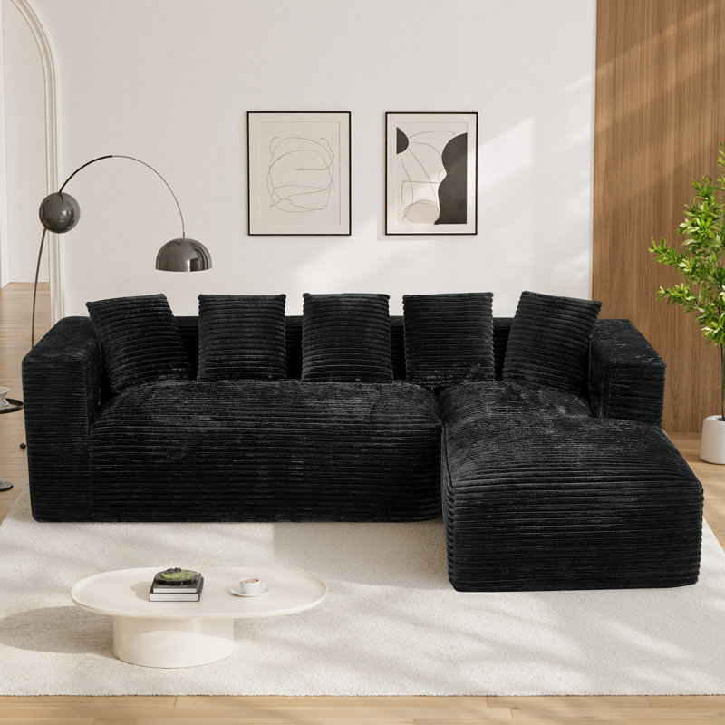Canapé modulaire surdimensionné avec coussins Adame Boneless Compression, Velours côtelé noir, En form de U, Symétrique