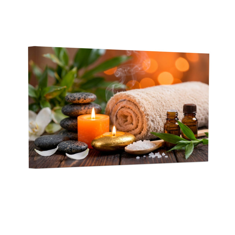 Éléments de spa tendance avec bougies et pierres, H 12 po x l 18 po
