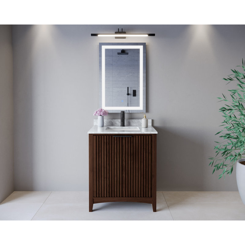 Meuble-lavabo simple autoportant 30 po avec plateau en marbre Palmilla, Brun, Noir mat