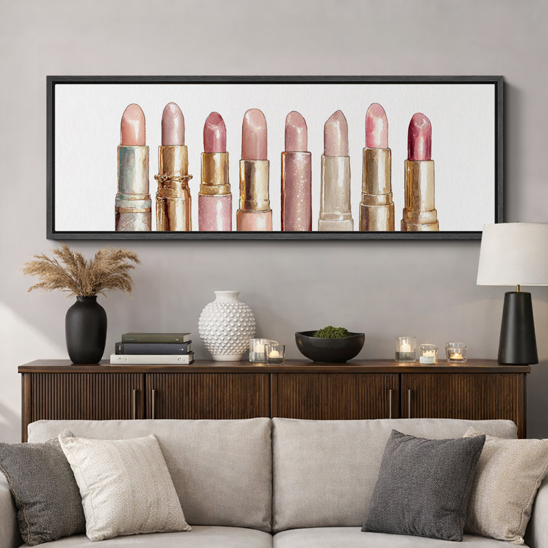 Summer Lipstick Collection Extra Large Pictures Framed Canvas Print Wall Art, Black, 20" H x 60" W x 1.5" D