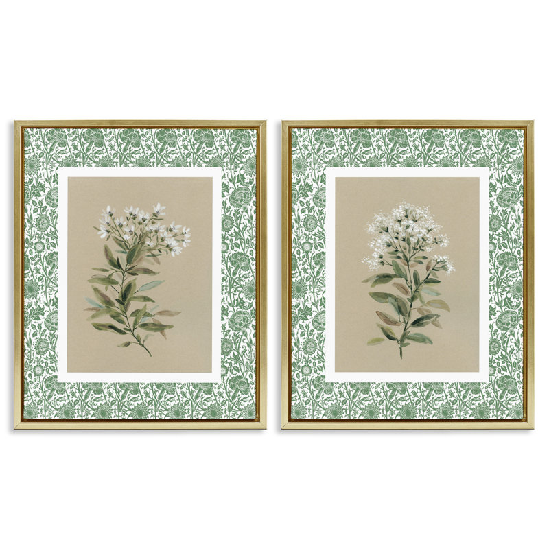 Ensemble de 2 cadres flottants Green Botanical, Cadre flottant métallique doré, H 21 po x l 17 po