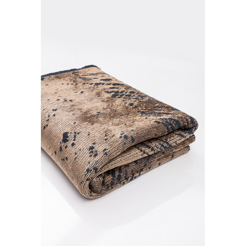 Tan/Black Abstract Luxury Area Rug, Rectangle 7'10" x 11'2"