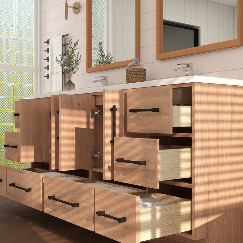 Victoria 70.9'' Double Bathroom Vanity with Acrylic Top, Red Oak