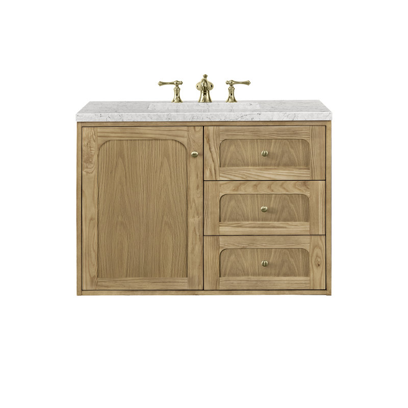 Laurent 36'' W Single Vanity, Eternal Jasmine Pearl, 8" Widespread, Light Natural Oak