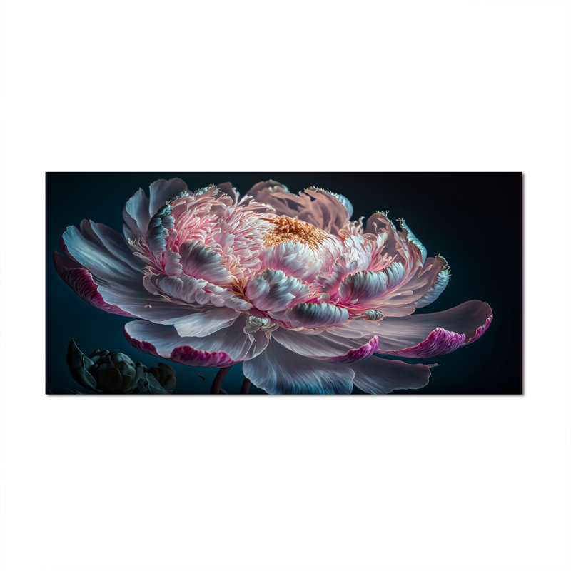 «Blossoming Pink and White Peony IV», reproduction sur toile, Toile tendue, 16" H x 32" W