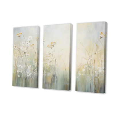 Green Beige Serene Meadows I - 3 pièces sur toile tendue