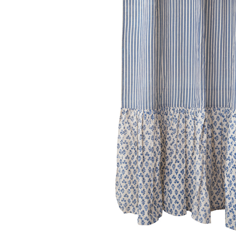 Rideaux rayés en coton et lin avec bordure à volants floraux