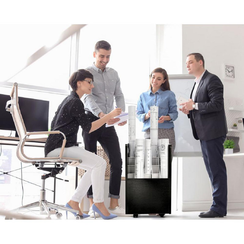 Black Mobile Wood Roll File Cabinet with 20 Slots