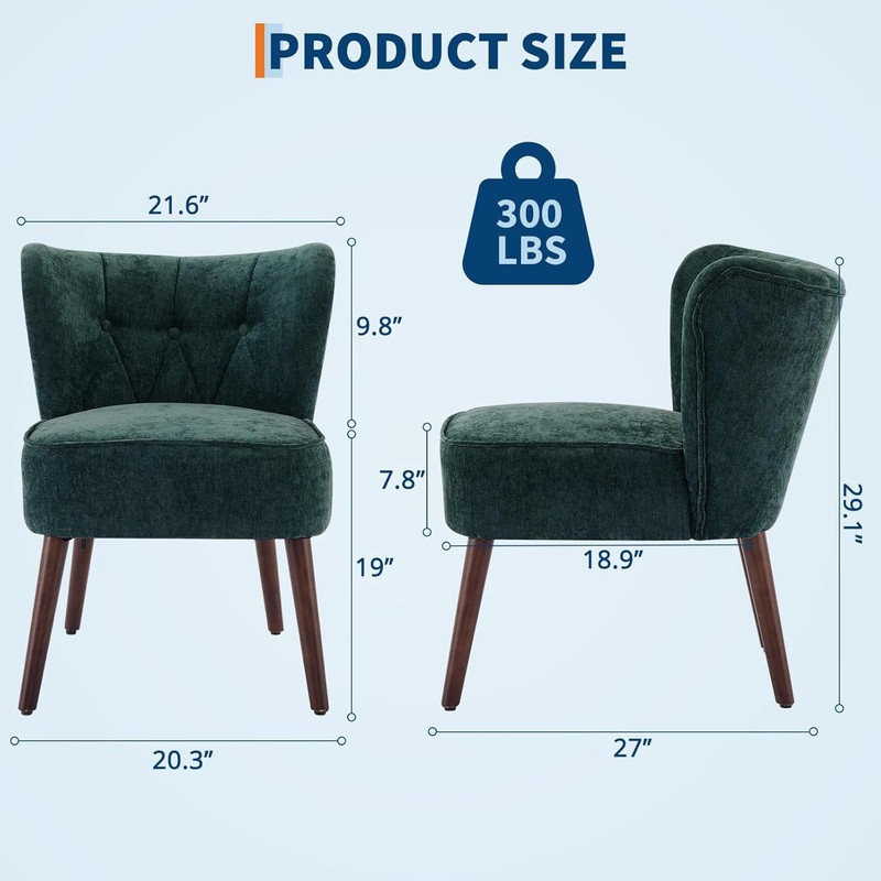 Upholstered Fabric Armless, Green
