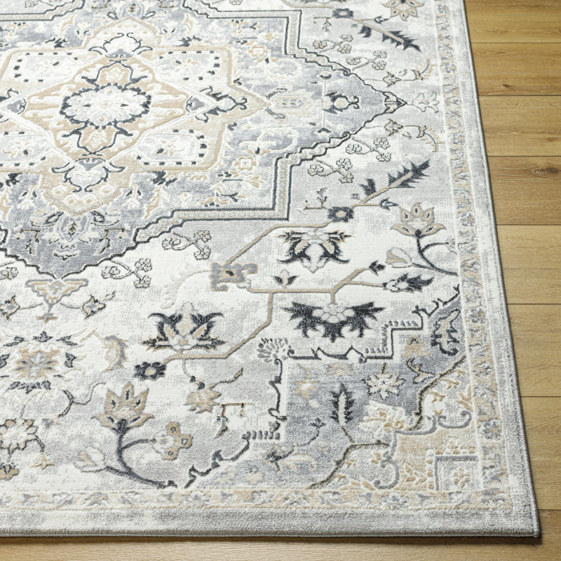 Rectangle Oriental Machine Woven Polypropylene/Polyester Area Rug in Ivory, Rectangle 6'7" x 9'2"