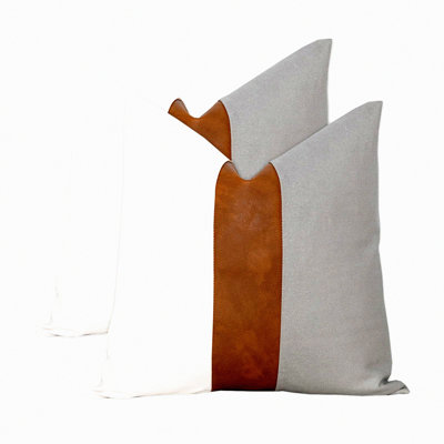 Modern Farmhouse Leather Pillow Covers - Set of 2 | Decorative Square Sofa Bed Couch Accent Cases | Throw Pillow Cover Pack