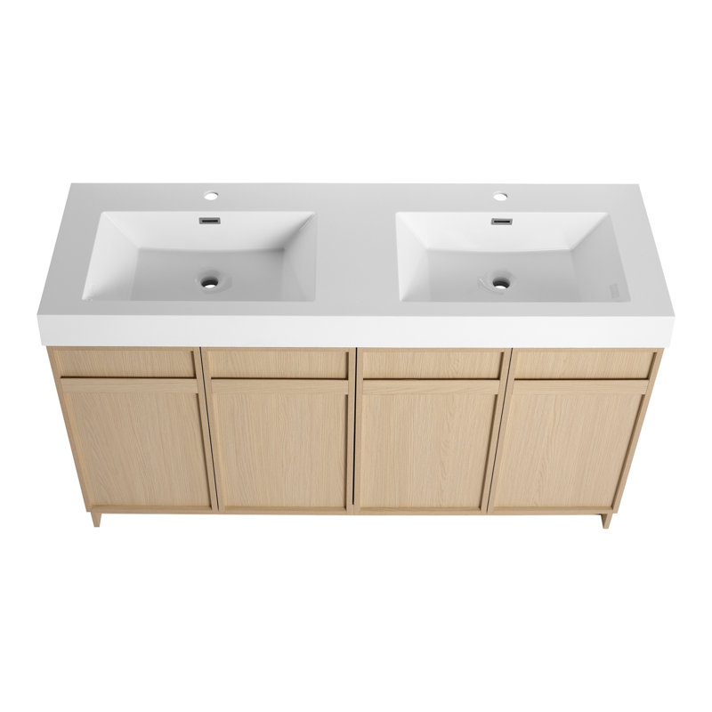 Meuble-lavabo autoportant avec lavabo double en résine