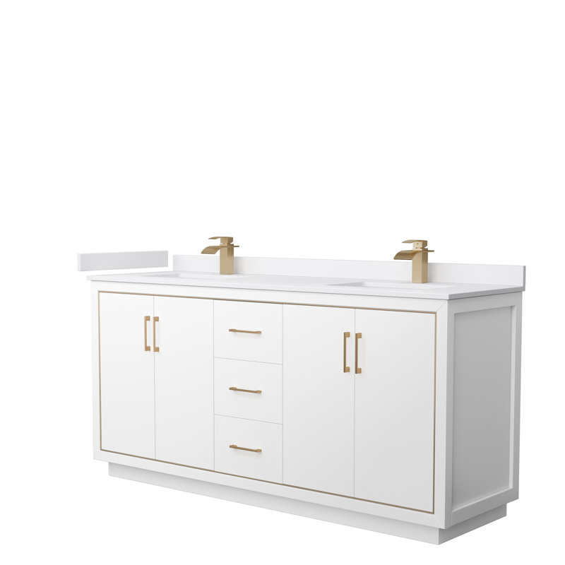 Icon 72" Double Bathroom Vanity Set, Satin Bronze, White, White