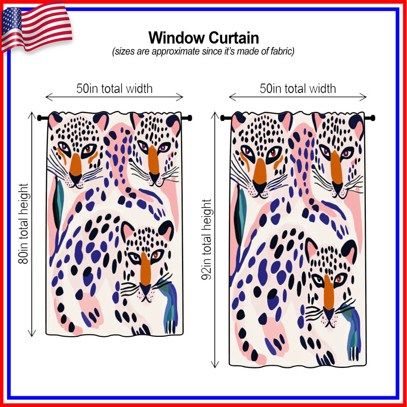 Abstract Leopards Illustration Window Curtains, Leopard Sheer & Blockout Curtains - 1 Panel, 50" x 80" - 1 Panel, Sheer