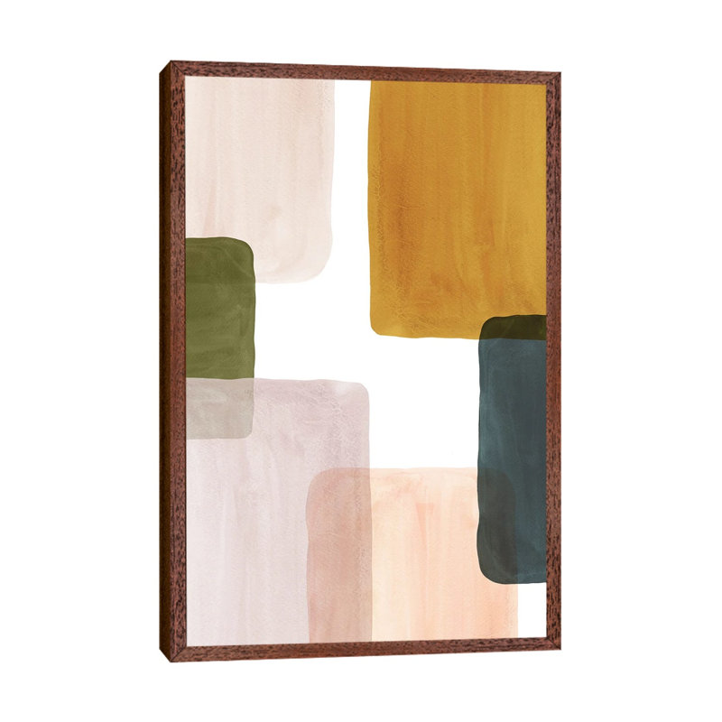Colours Blocks Art I by Whales Way - Painting on Canvas, Classic Brown Wood Framed, 101.6cm H x 66.04cm W x 3.81cm D