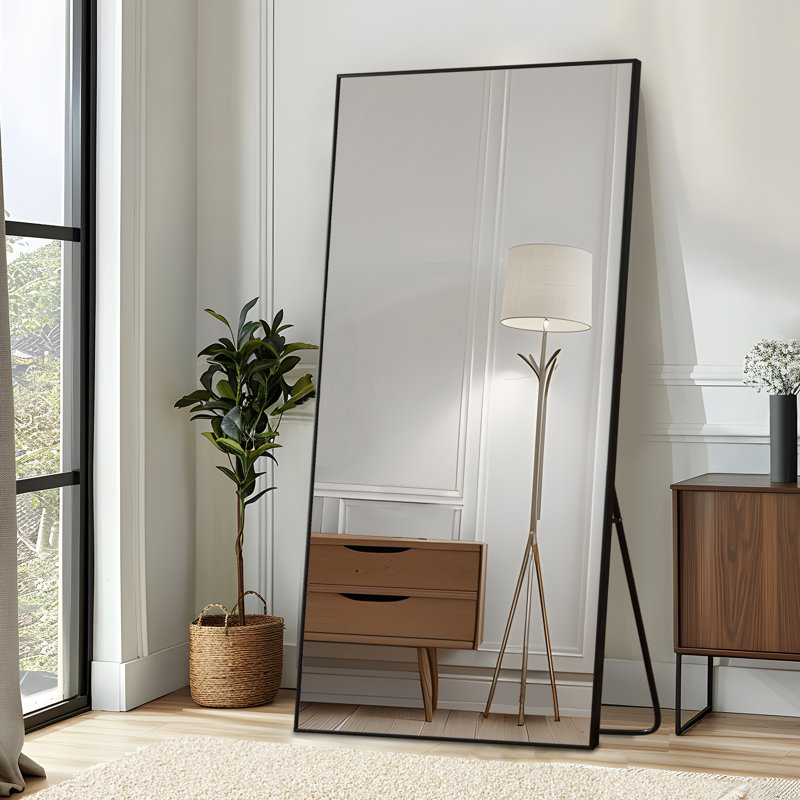 Miroir mural pleine longueur en métal avec support intégré, Noir, 75 po x 38 po