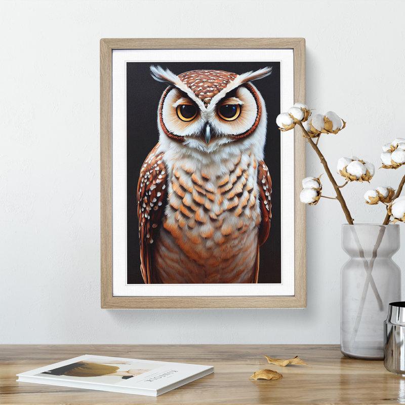 Owl Portrait No.5 - Framed Print, 46cm H x 34cm W x 2cm D, Oak Framed