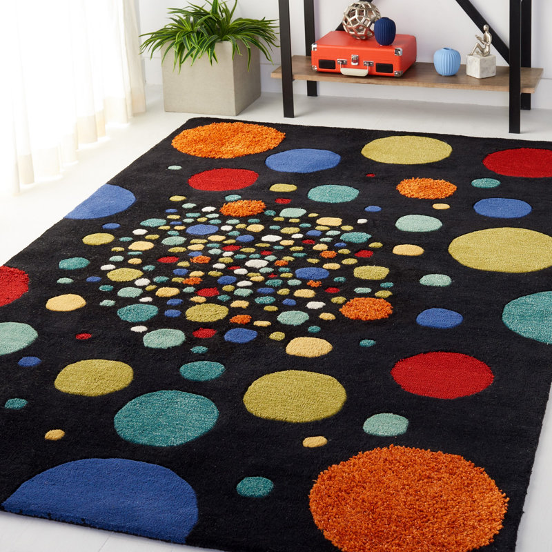 Amier Hand Tufted Wool And Viscose Polka Dots Rug, Rectangle 5' x 8'