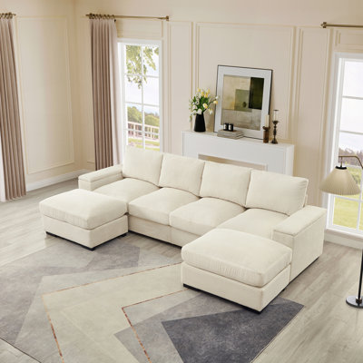 Canapé modulaire avec repose-pieds en velours côtelé rembourré pour le salon