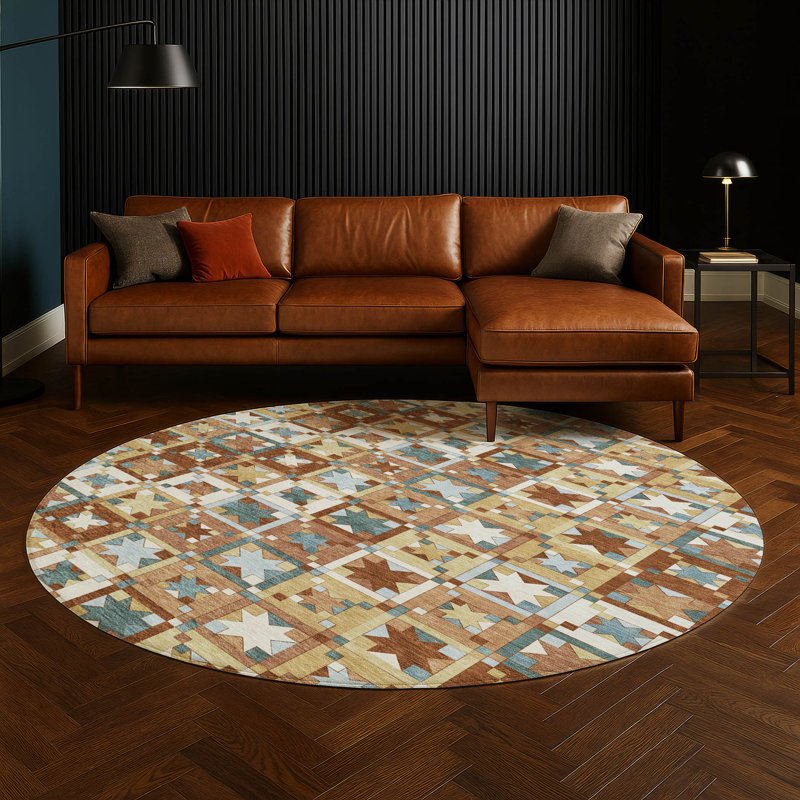 Machine Washable Indoor/Outdoor Chantille ACN2553 Patchwork Rug, Round 8', Paprika