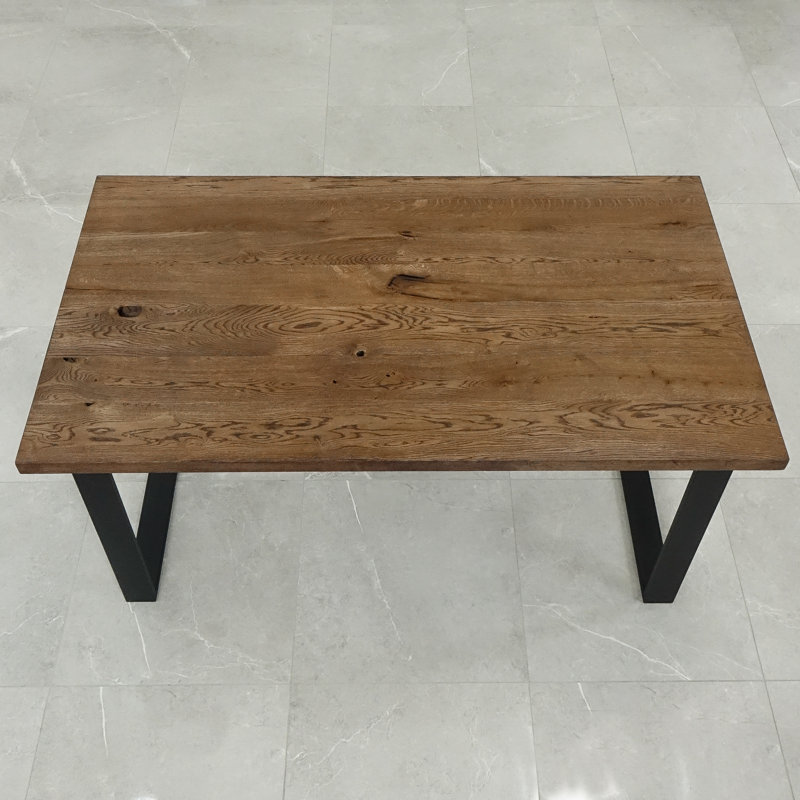 Isaias Oak Solid Wood Top Metal Base Dining Table, H75cm x L200cm x W90cm, Brown