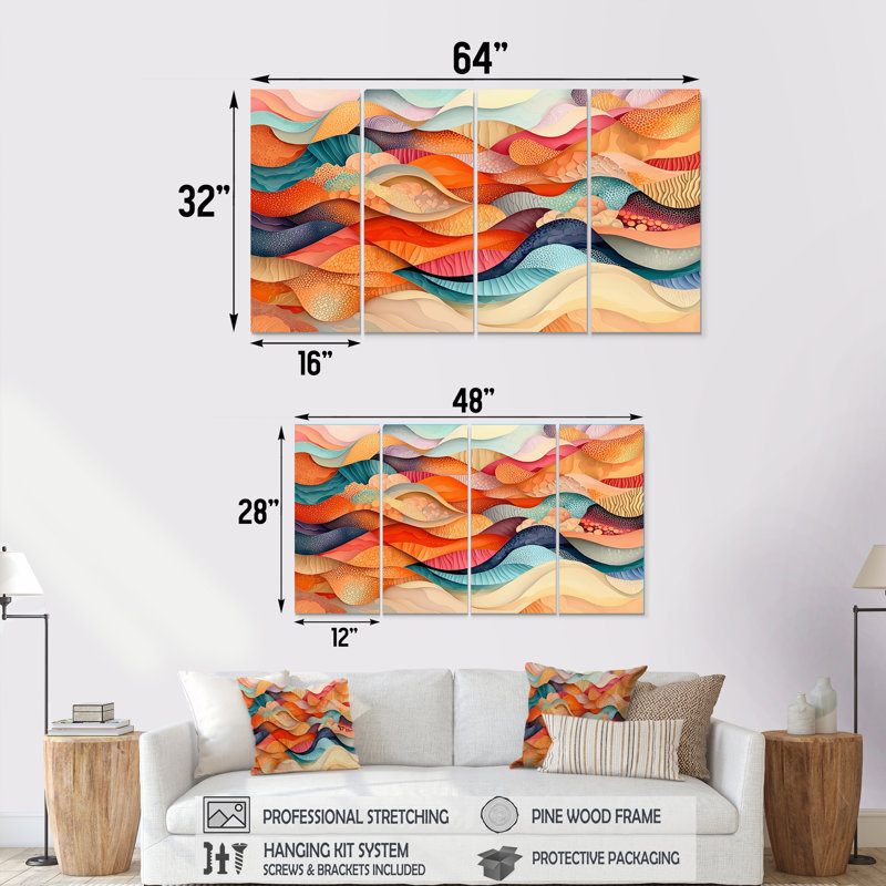 Onorina - art mural vagues - ensemble d'art mural moderne, 4, H 28 po x l 48 po