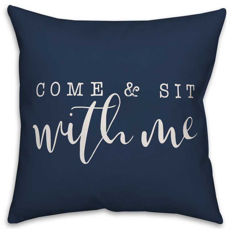 Textual Outdoor Throw Pillow, 16" H x 16" W, Navy