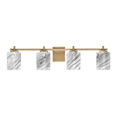 Franklin 4 Light Bath Bar With 3.5" Square Onyx Swirl Glass