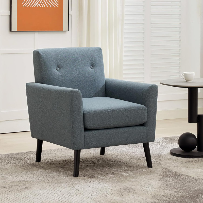 Mid-Century Accent Chairs, Modern Living Room Chairs With Linen Fabric, Blue