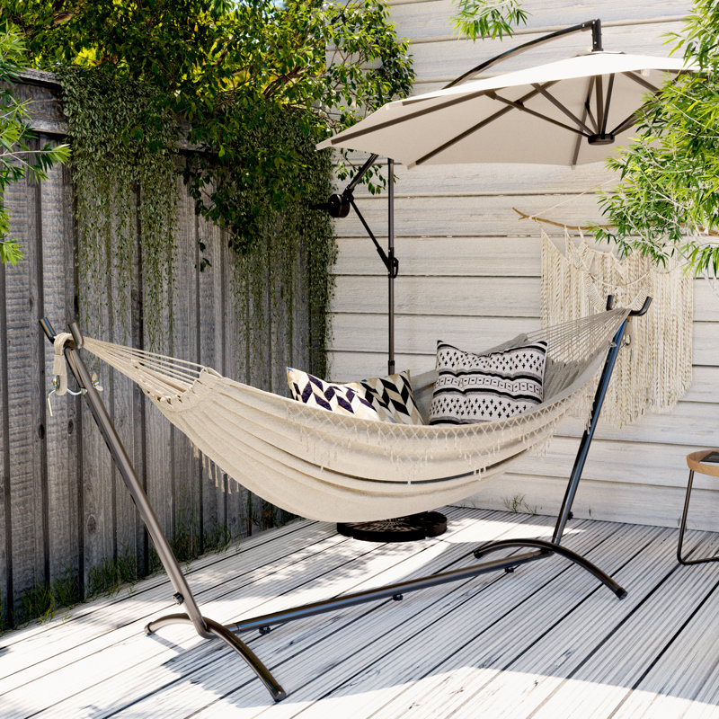 Hruby Double Classic Hammock with Stand, Beige