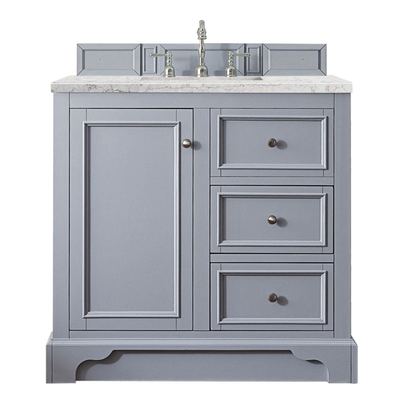 De Soto 36'' W Single Vanity, Bright White, Eternal Jasmine Pearl Quartz, 8" Widespread
